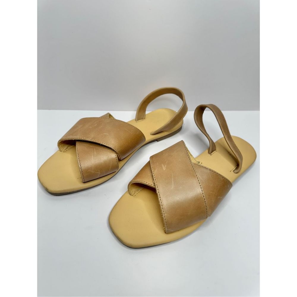 Nisolo Sandals Size 8 All-Day Cross Strap Leather Almond Open Toe Slingback Flat